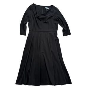 Gabby Style Cowl Neck Quarter Sleeve A-Line Midi Dress in Black, Size 10​​​​